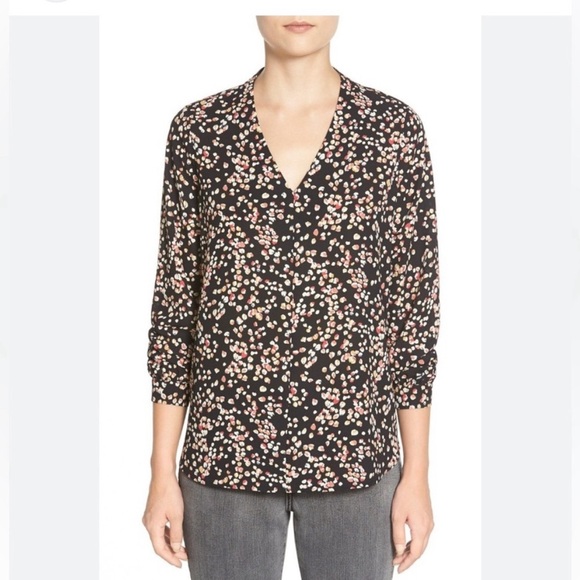 Pleione Tops - Pleione Nordstrom High/Low Vneck Blouse Poppy Design Sz M